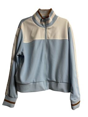 wild fable Light Blue & White Zip-Front Bomber Jacket with Tan Trim